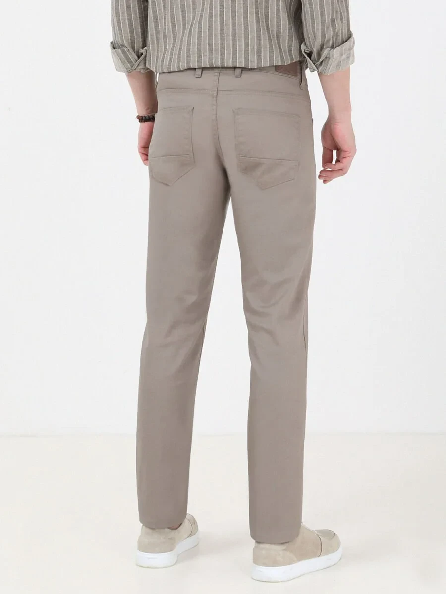 Khaki Weaving Regular Fit Casual Cotton Blended Trousers - 4