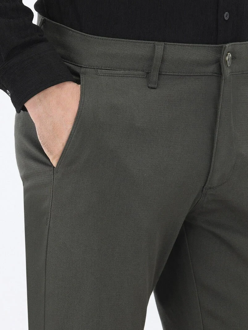 Khaki Weaving Regular Fit Casual Cotton Blended Trousers - 3