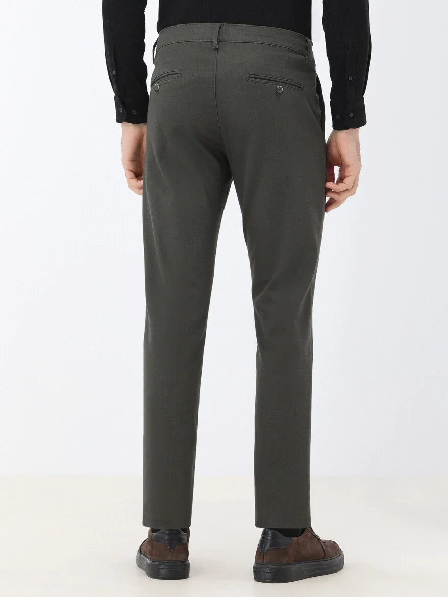 Khaki Weaving Regular Fit Casual Cotton Blended Trousers 
