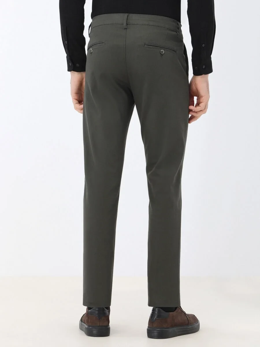 Khaki Weaving Regular Fit Casual Cotton Blended Trousers - 4