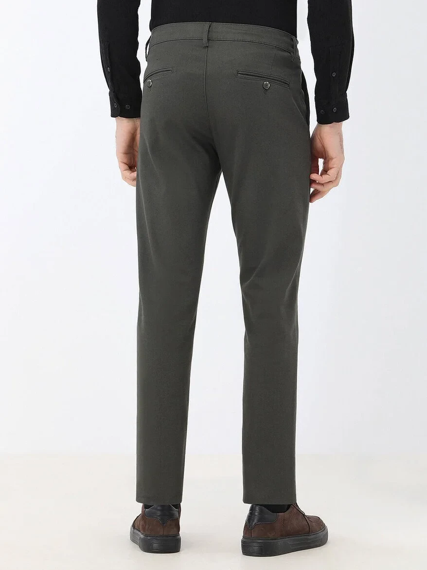 Khaki Weaving Regular Fit Casual Cotton Blended Trousers 