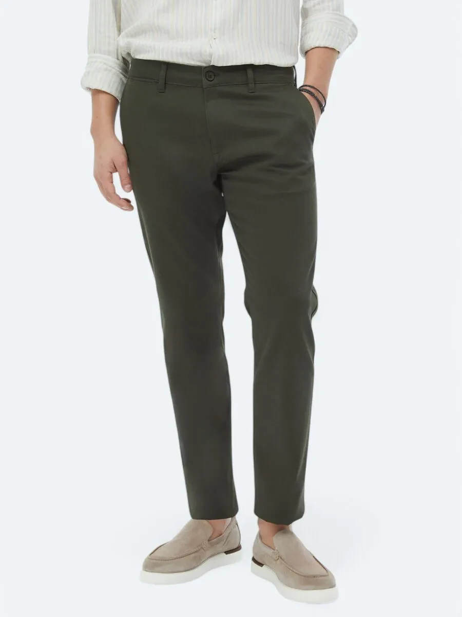 Khaki Weaving Regular Fit Casual Cotton Blended Trousers - 2