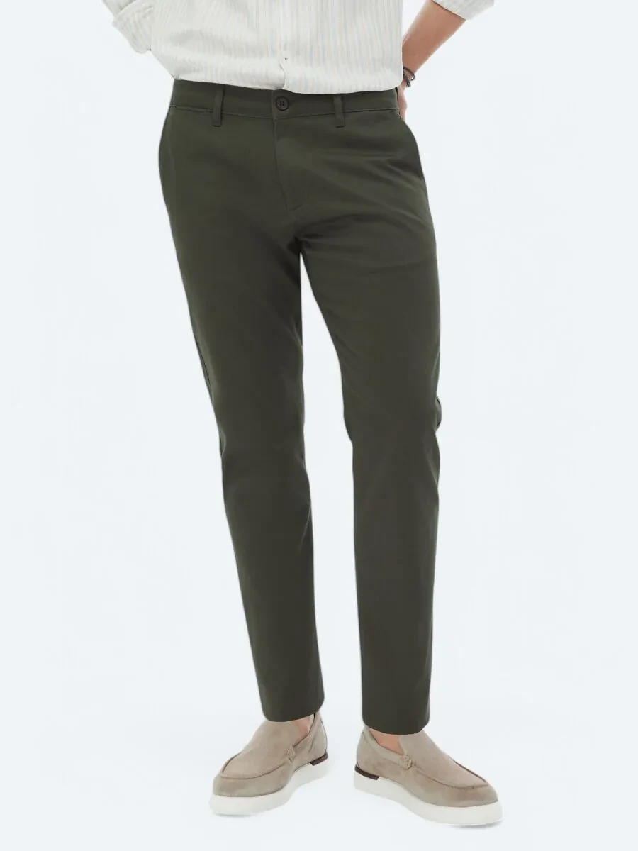 Khaki Weaving Regular Fit Casual Cotton Blended Trousers - 3