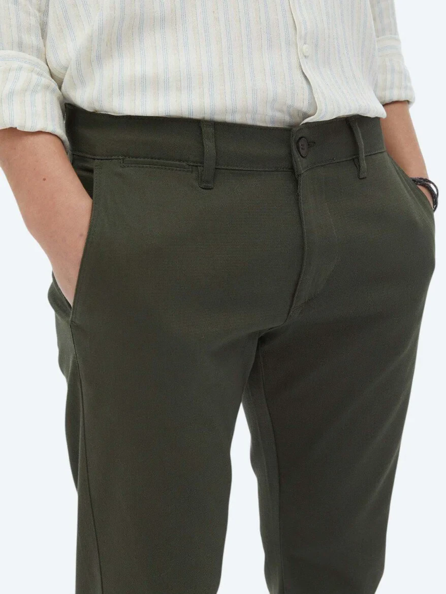Khaki Weaving Regular Fit Casual Cotton Blended Trousers 
