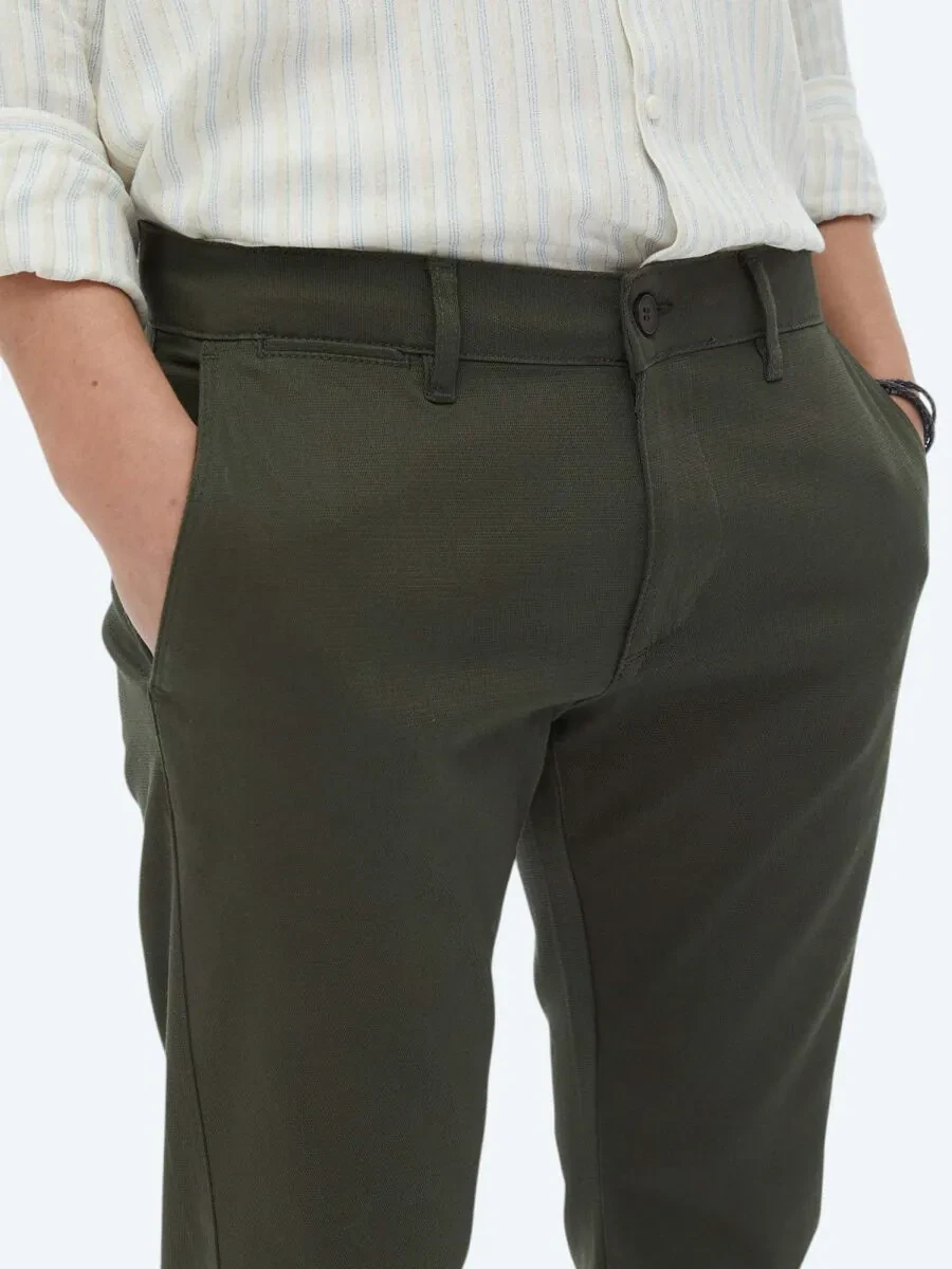 Khaki Weaving Regular Fit Casual Cotton Blended Trousers - 4