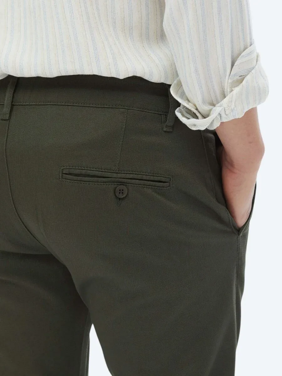 Khaki Weaving Regular Fit Casual Cotton Blended Trousers - 5