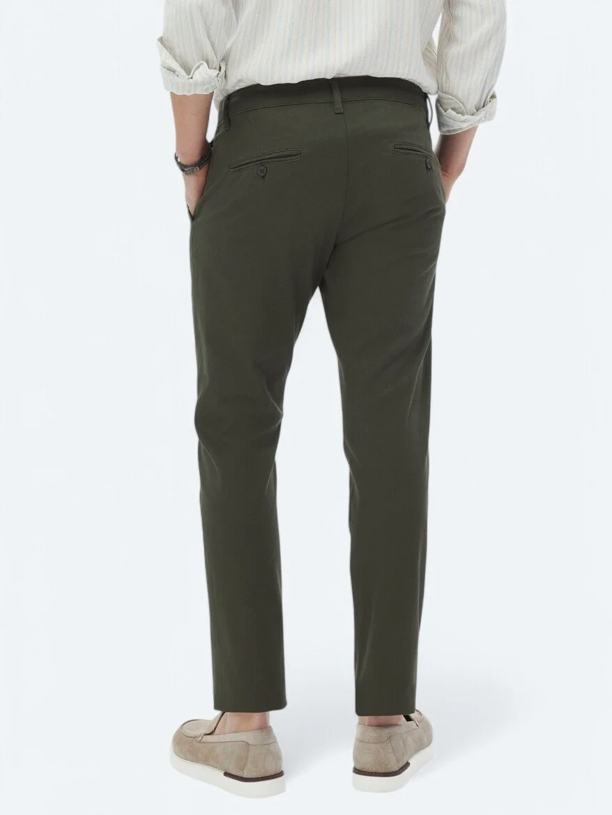 Khaki Weaving Regular Fit Casual Cotton Blended Trousers - 6
