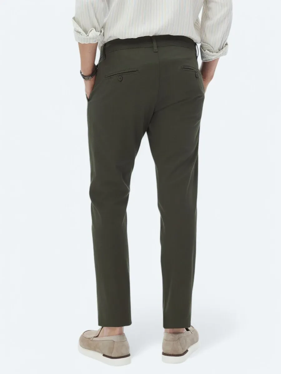Khaki Weaving Regular Fit Casual Cotton Blended Trousers - 6