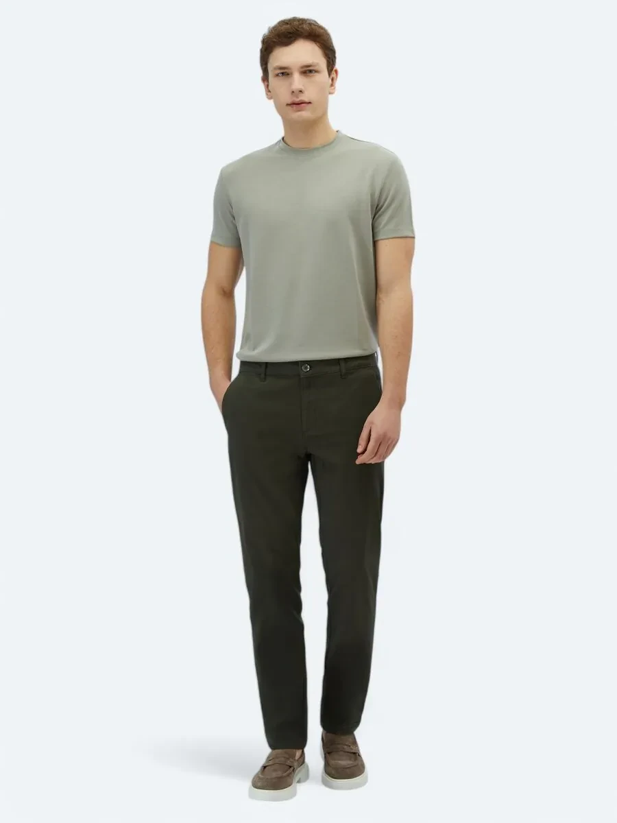 Khaki Weaving Regular Fit Casual Cotton Blended Trousers - 1