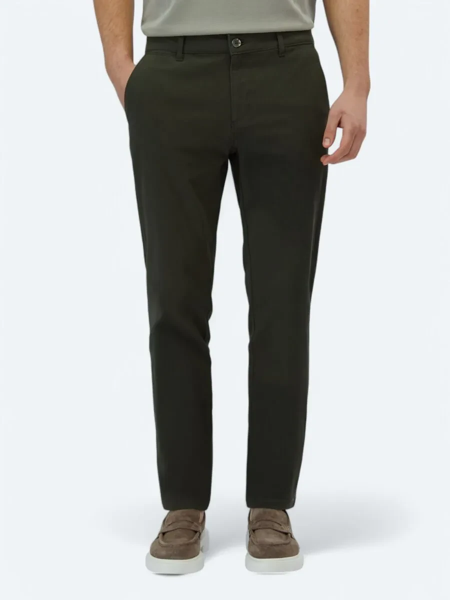 Khaki Weaving Regular Fit Casual Cotton Blended Trousers - 2