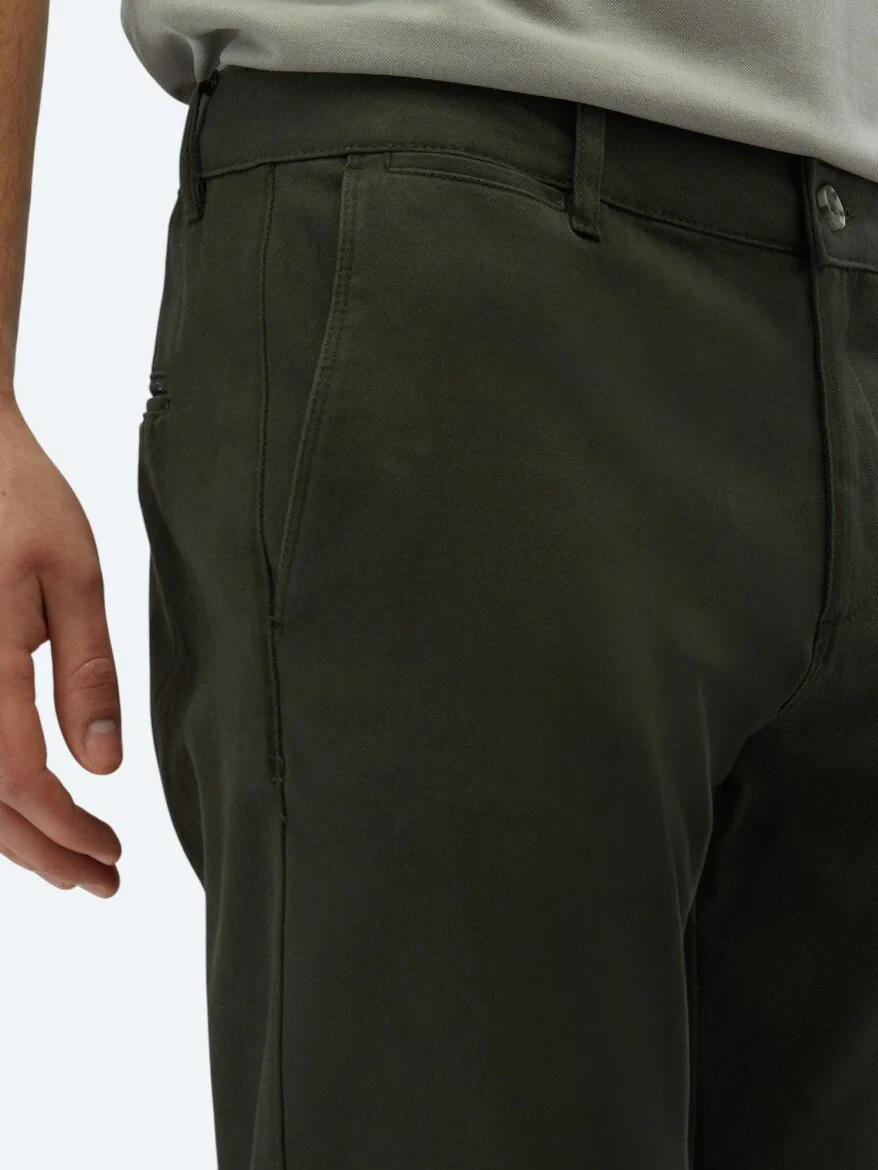 Khaki Weaving Regular Fit Casual Cotton Blended Trousers 