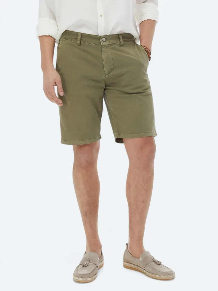Khaki Weaving Slim Fit Casual Cotton Blended Bermuda - 2