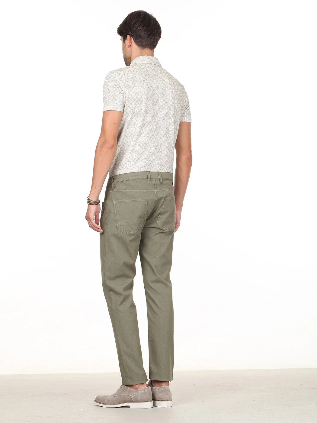 Khaki Weaving Slim Fit Casual Cotton Blended Trousers - 4