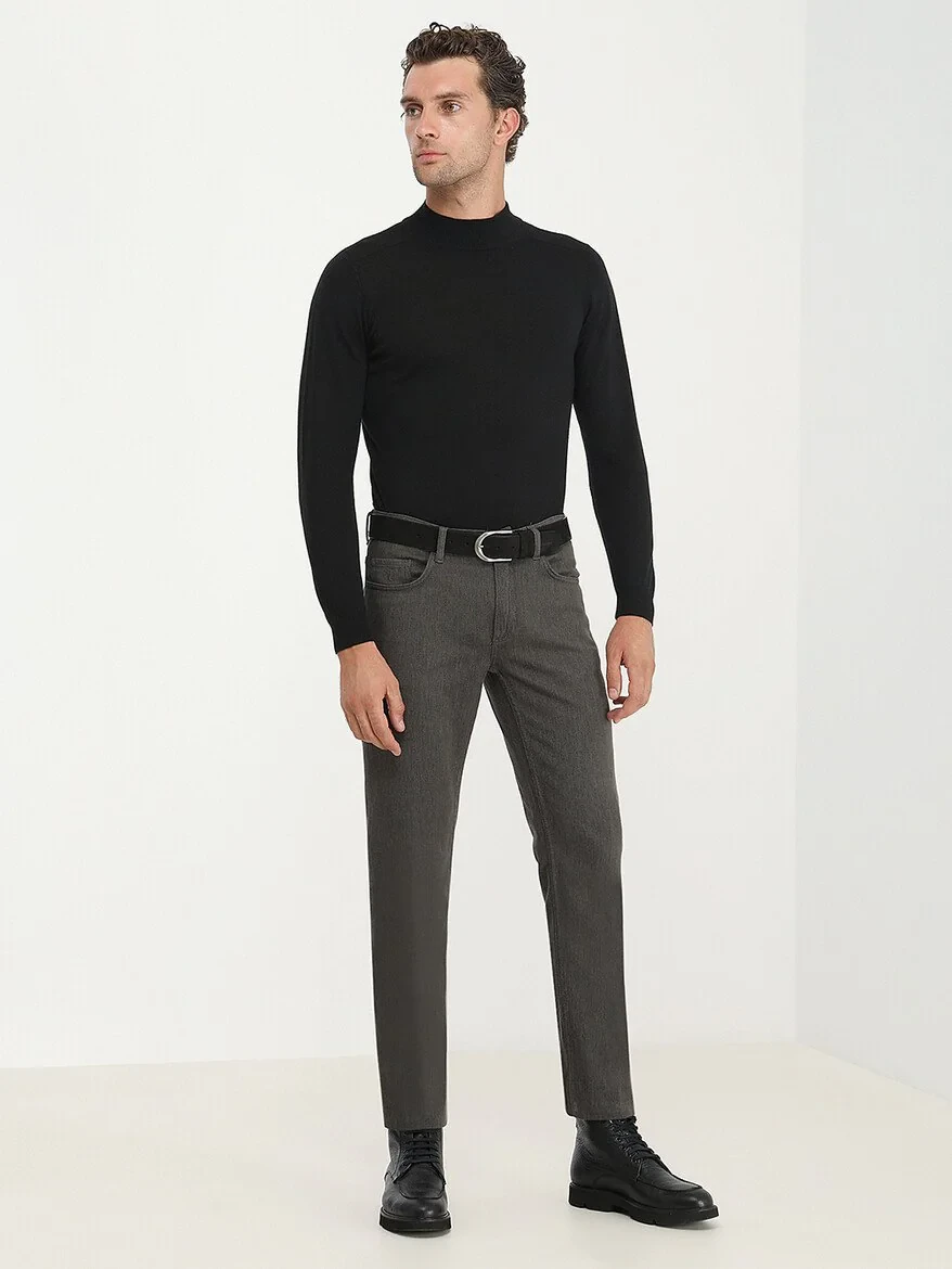 Khaki Weaving Slim Fit Casual Cotton Blended Trousers - 2