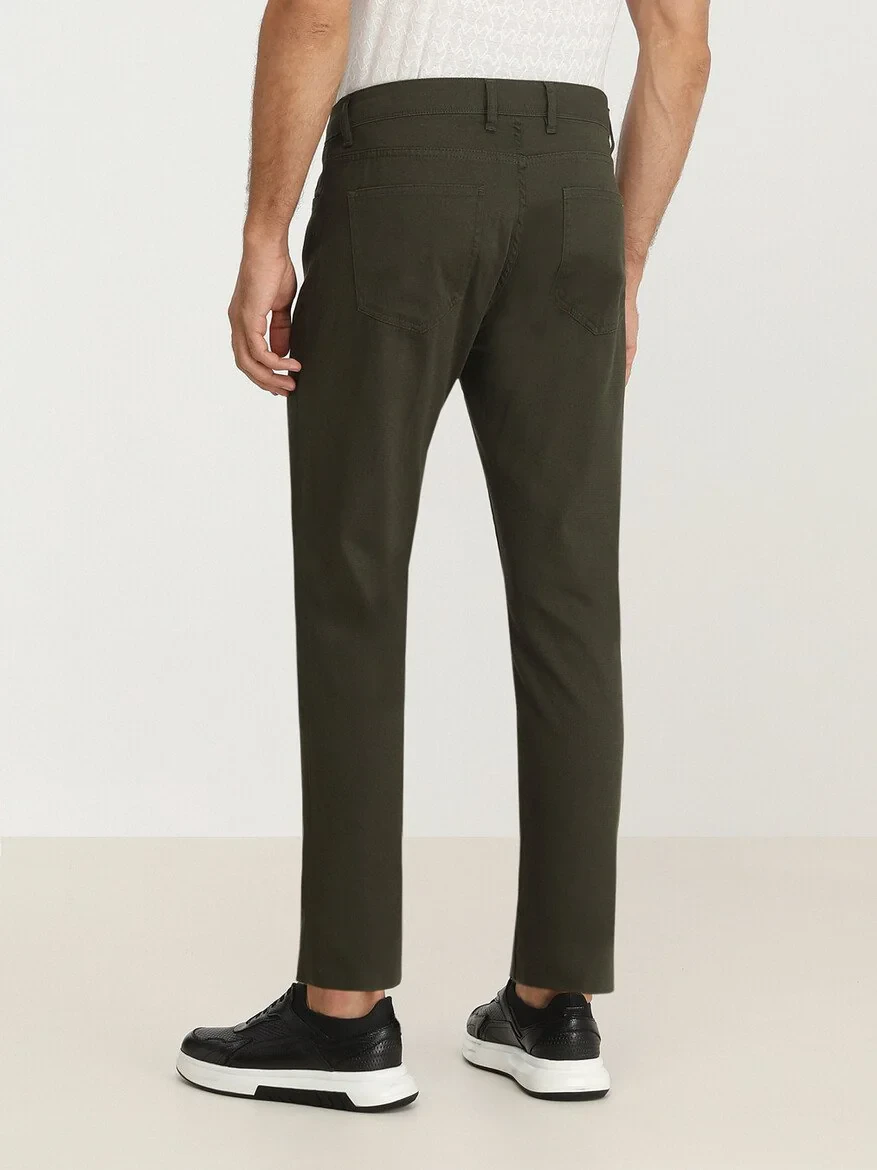 Khaki Weaving Slim Fit Casual Cotton Blended Trousers 