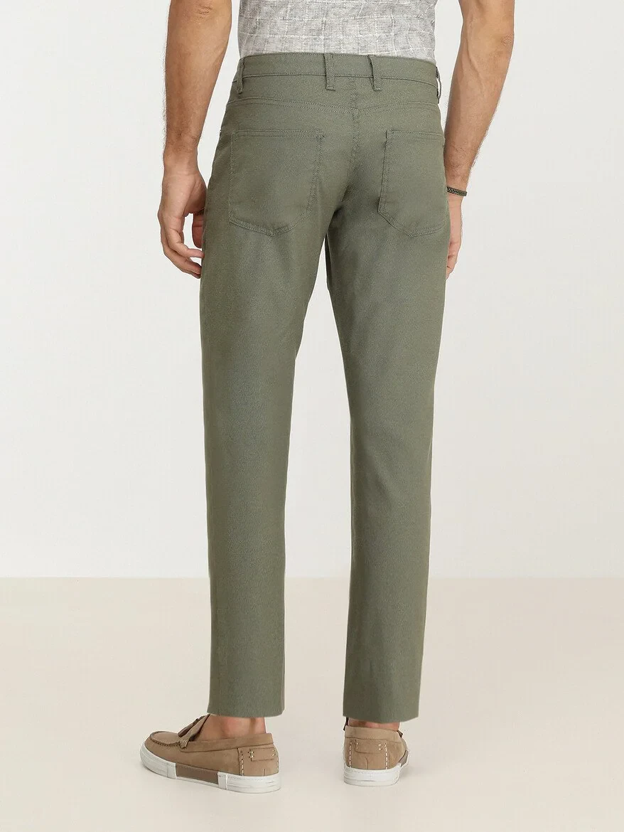 Khaki Weaving Slim Fit Casual Cotton Blended Trousers 
