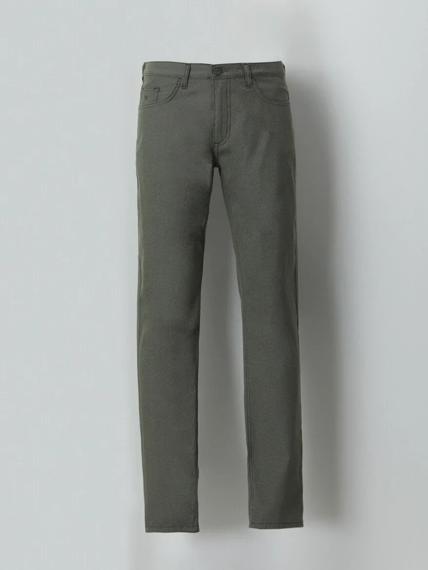 Khaki Weaving Slim Fit Casual Cotton Blended Trousers - 5