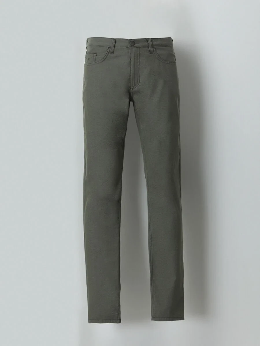 Khaki Weaving Slim Fit Casual Cotton Blended Trousers - 5