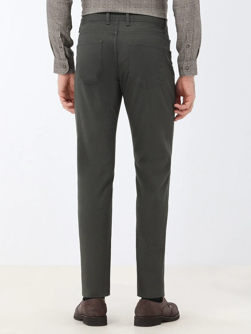 Khaki Weaving Slim Fit Casual Cotton Blended Trousers 