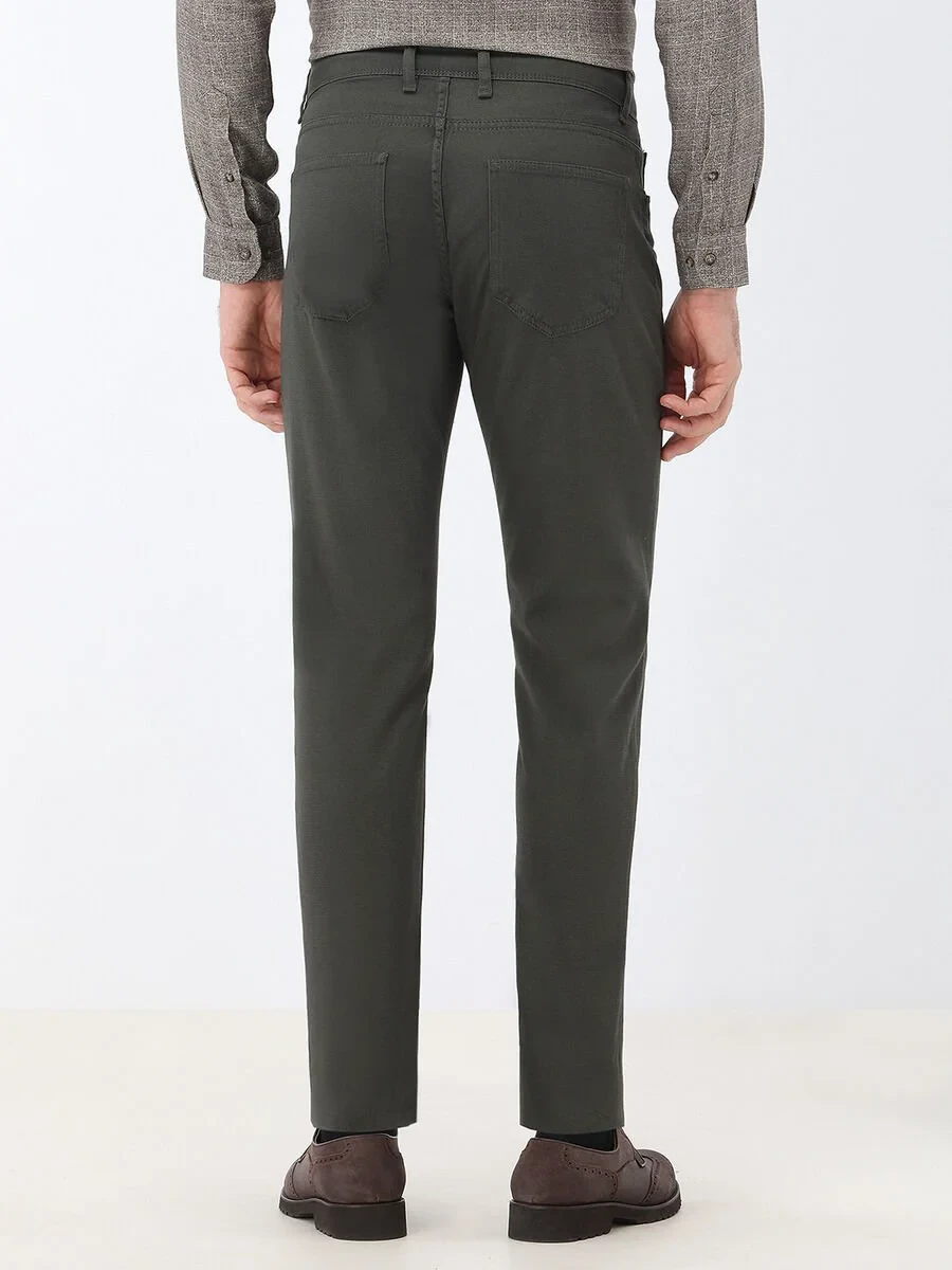 Khaki Weaving Slim Fit Casual Cotton Blended Trousers - 4