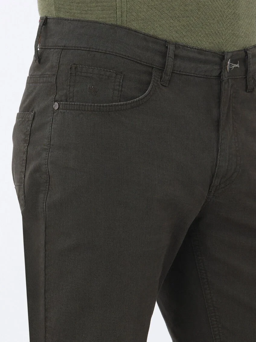 Khaki Weaving Slim Fit Casual Cotton Blended Trousers - 4