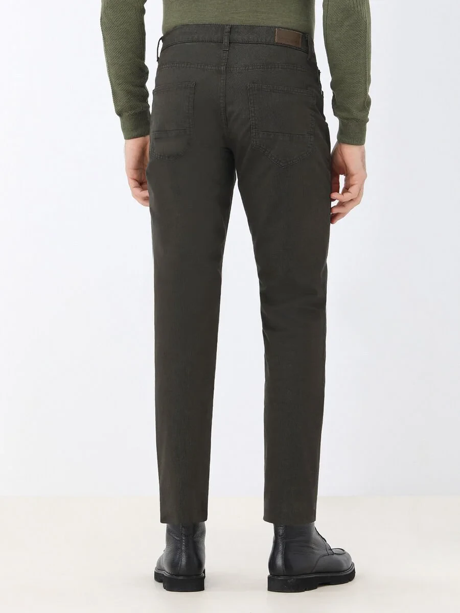 Khaki Weaving Slim Fit Casual Cotton Blended Trousers - 5