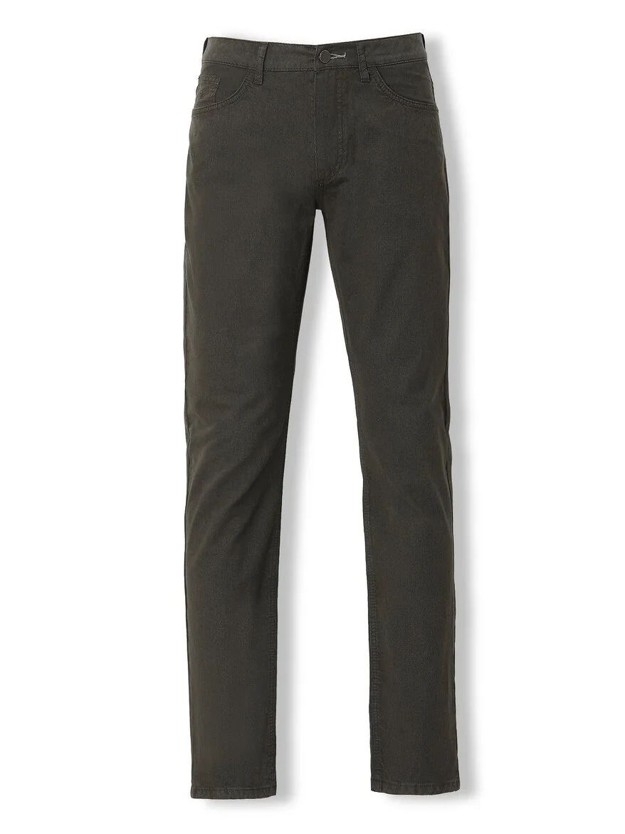 Khaki Weaving Slim Fit Casual Cotton Blended Trousers - 6