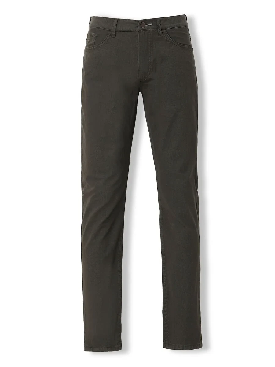 Khaki Weaving Slim Fit Casual Cotton Blended Trousers - 6