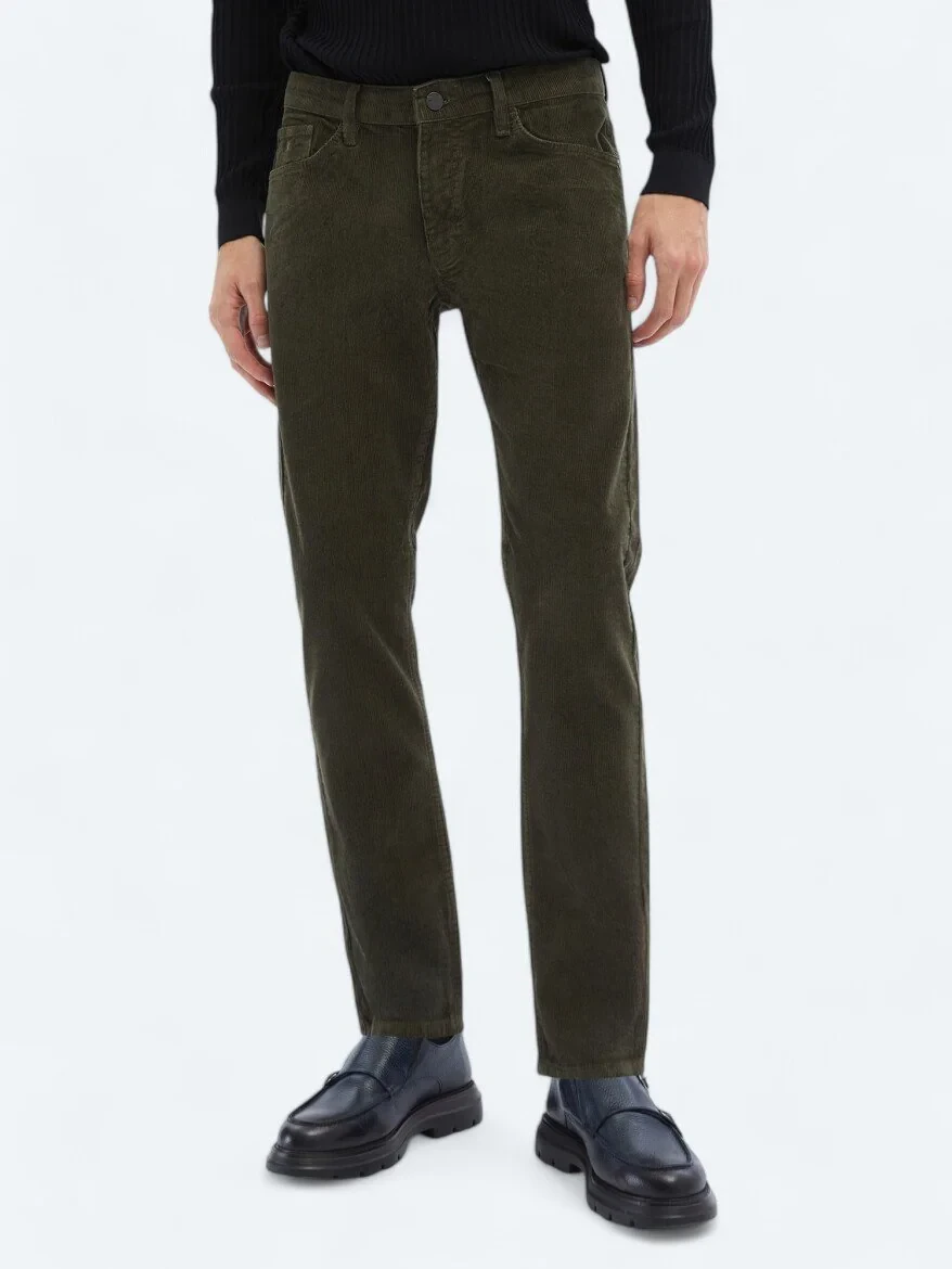 Khaki Weaving Slim Fit Casual Cotton Blended Trousers 