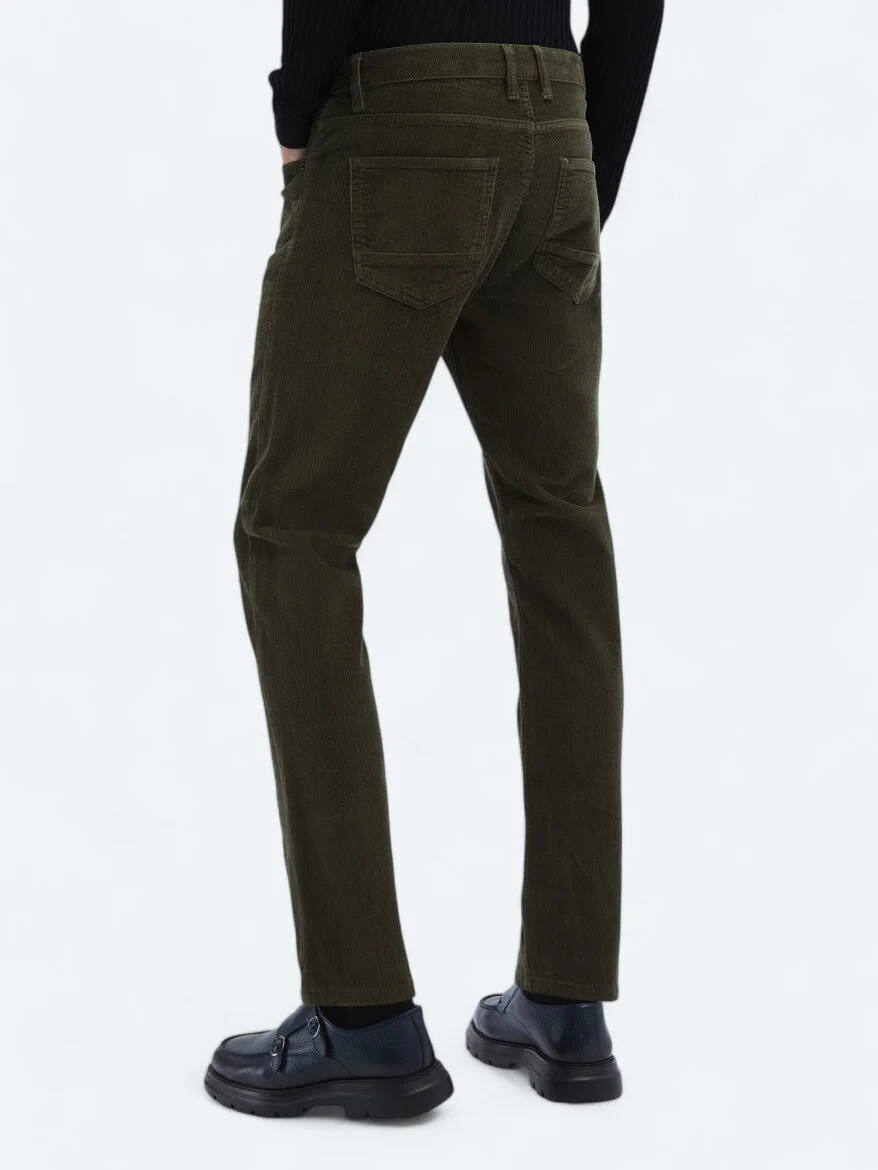 Khaki Weaving Slim Fit Casual Cotton Blended Trousers - 6