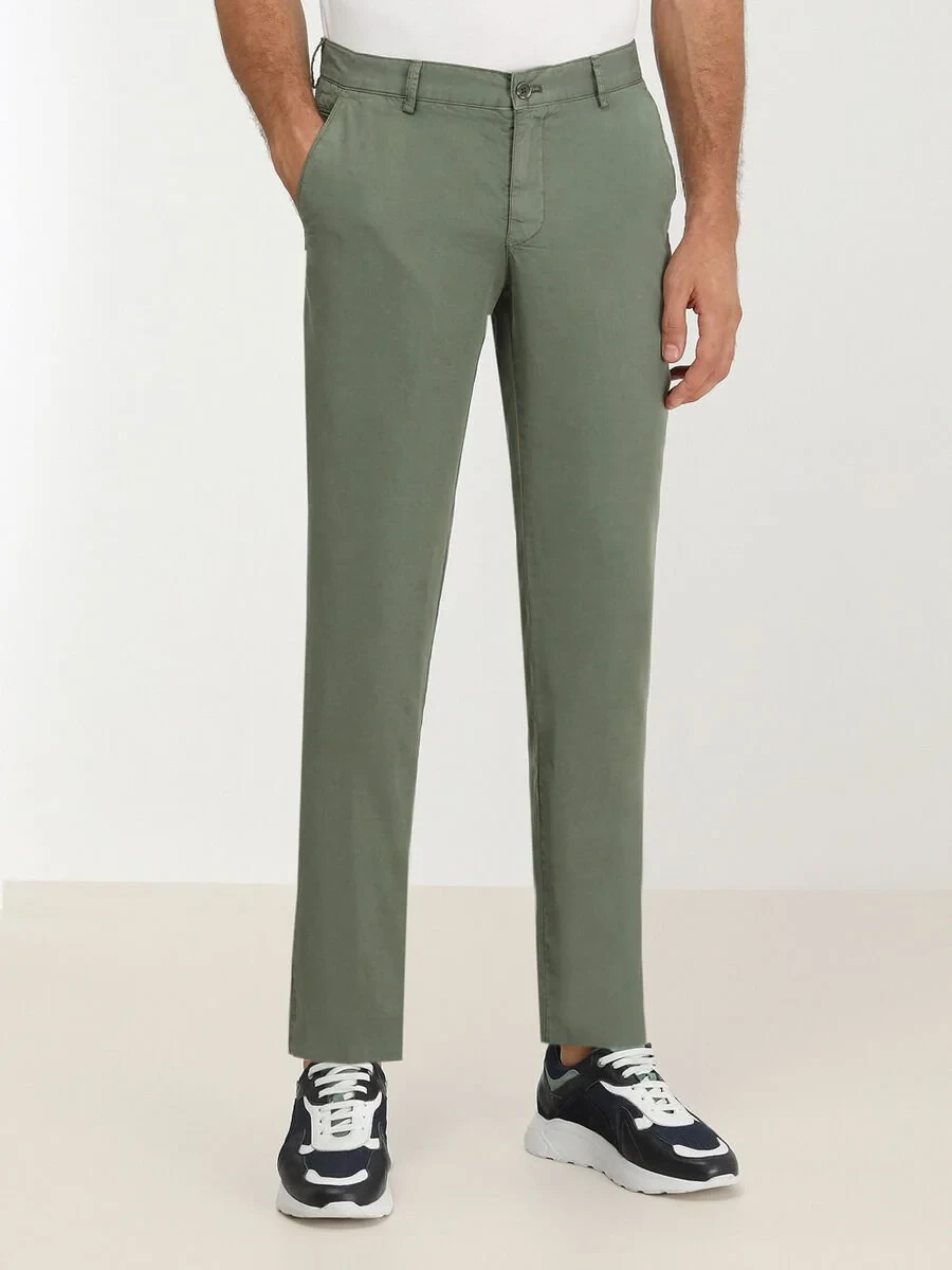 Khaki Weaving Slim Fit Casual Trousers - 1