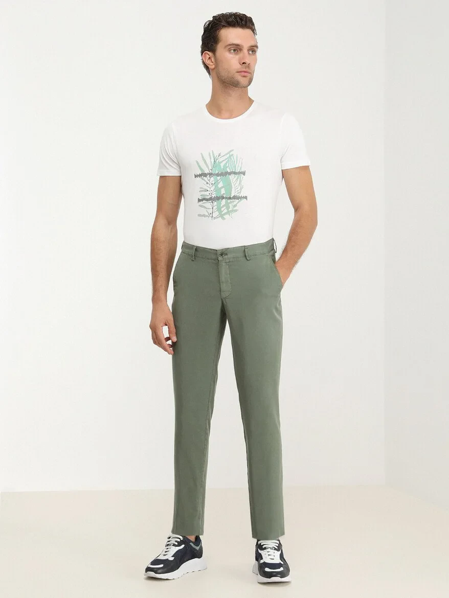 Khaki Weaving Slim Fit Casual Trousers - 2