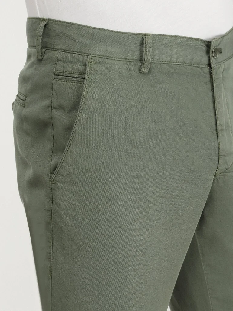Khaki Weaving Slim Fit Casual Trousers - 3
