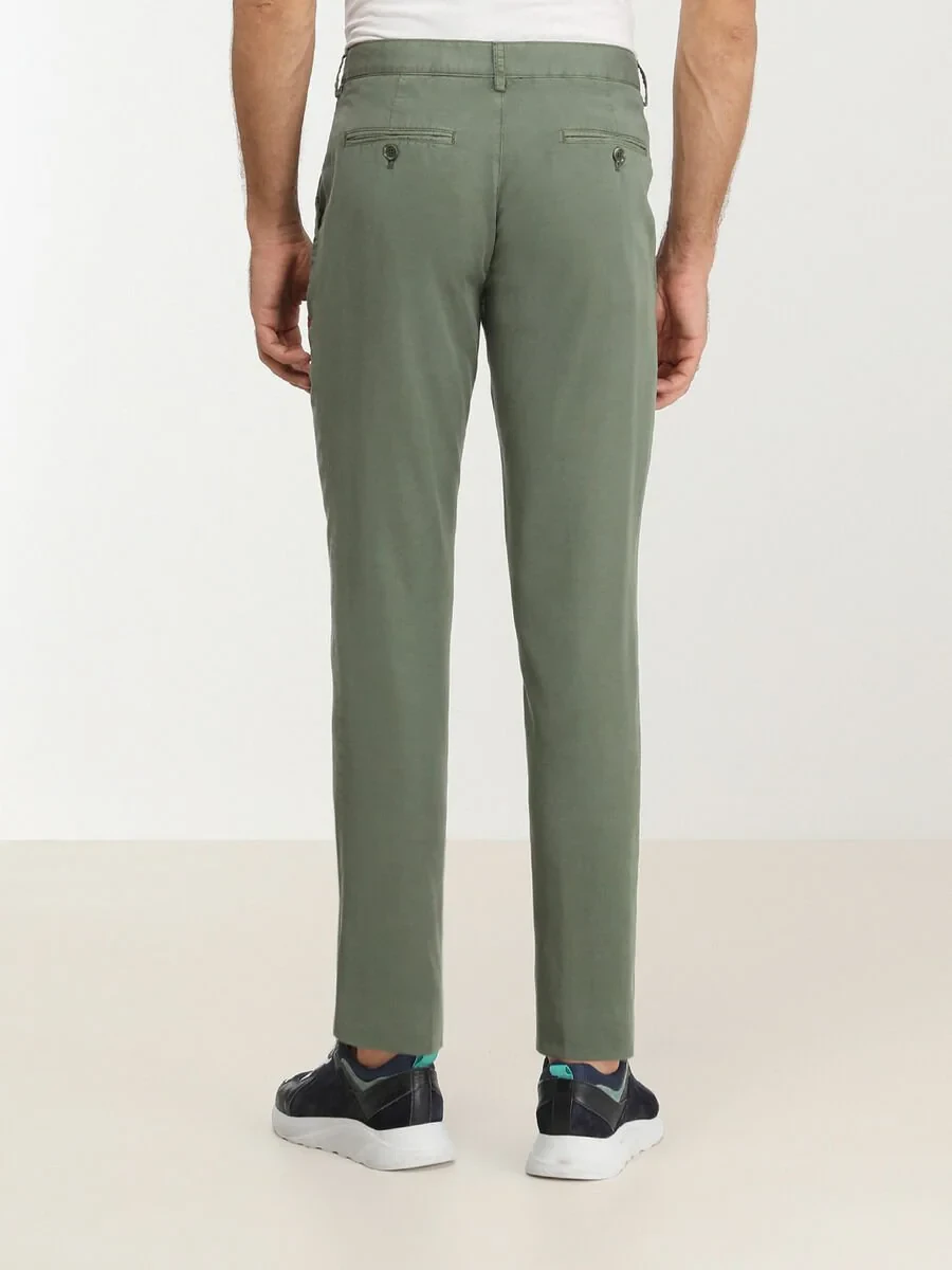 Khaki Weaving Slim Fit Casual Trousers - 4