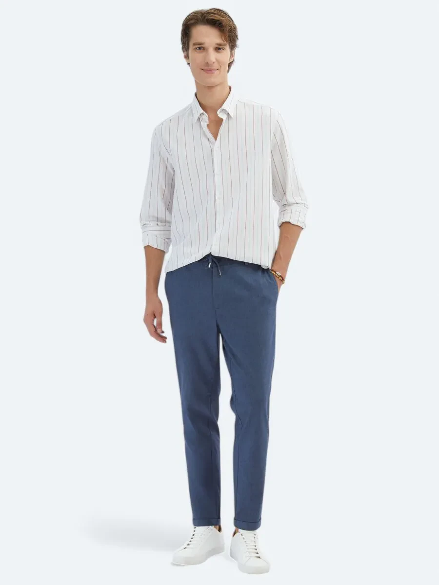 Kiremit Çizgili Regular Fit Dokuma Casual %100 Pamuk Gömlek - 2