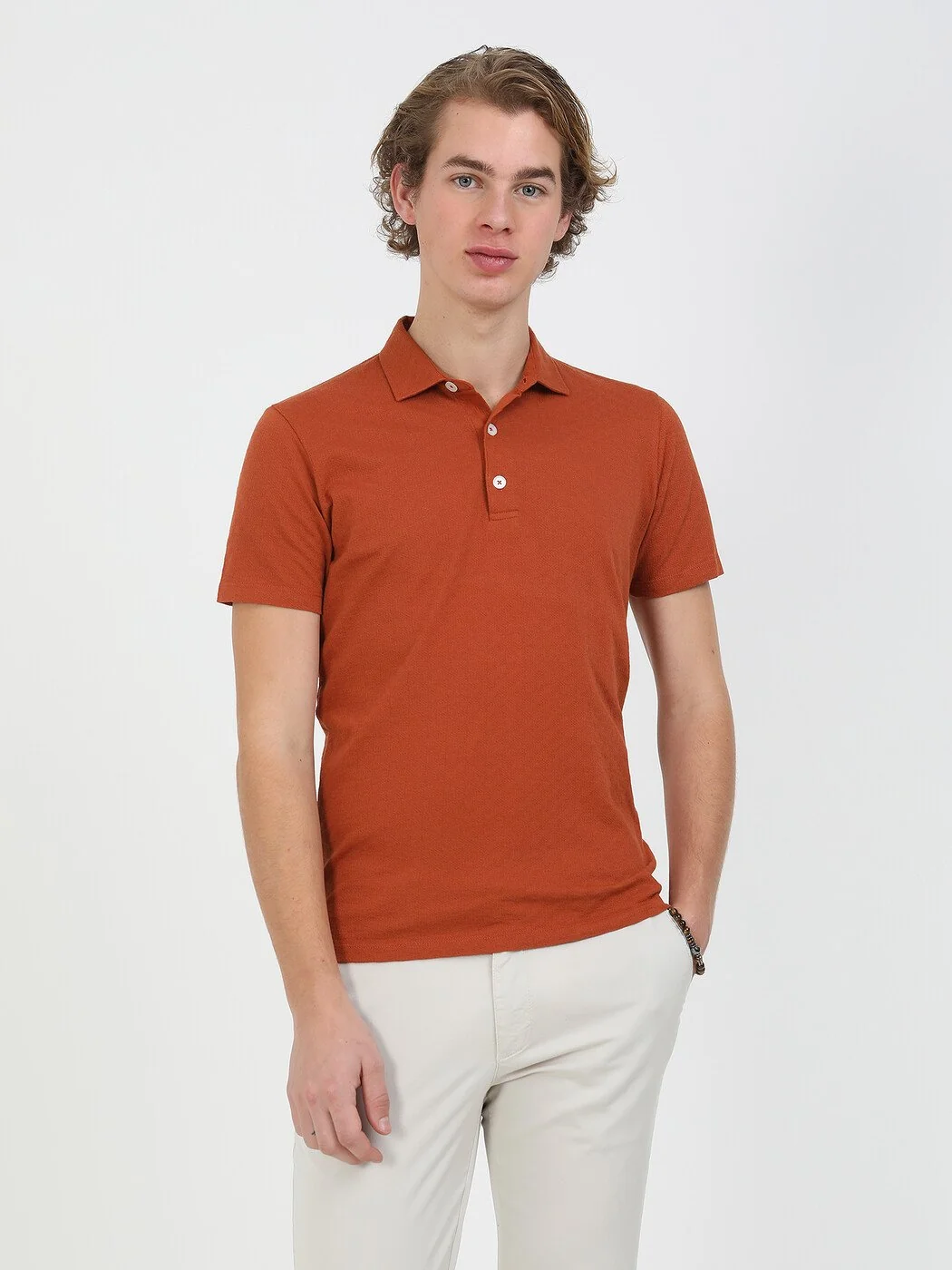 Kiremit Jakarlı Polo Yaka %100 Pamuk T-Shirt - 1