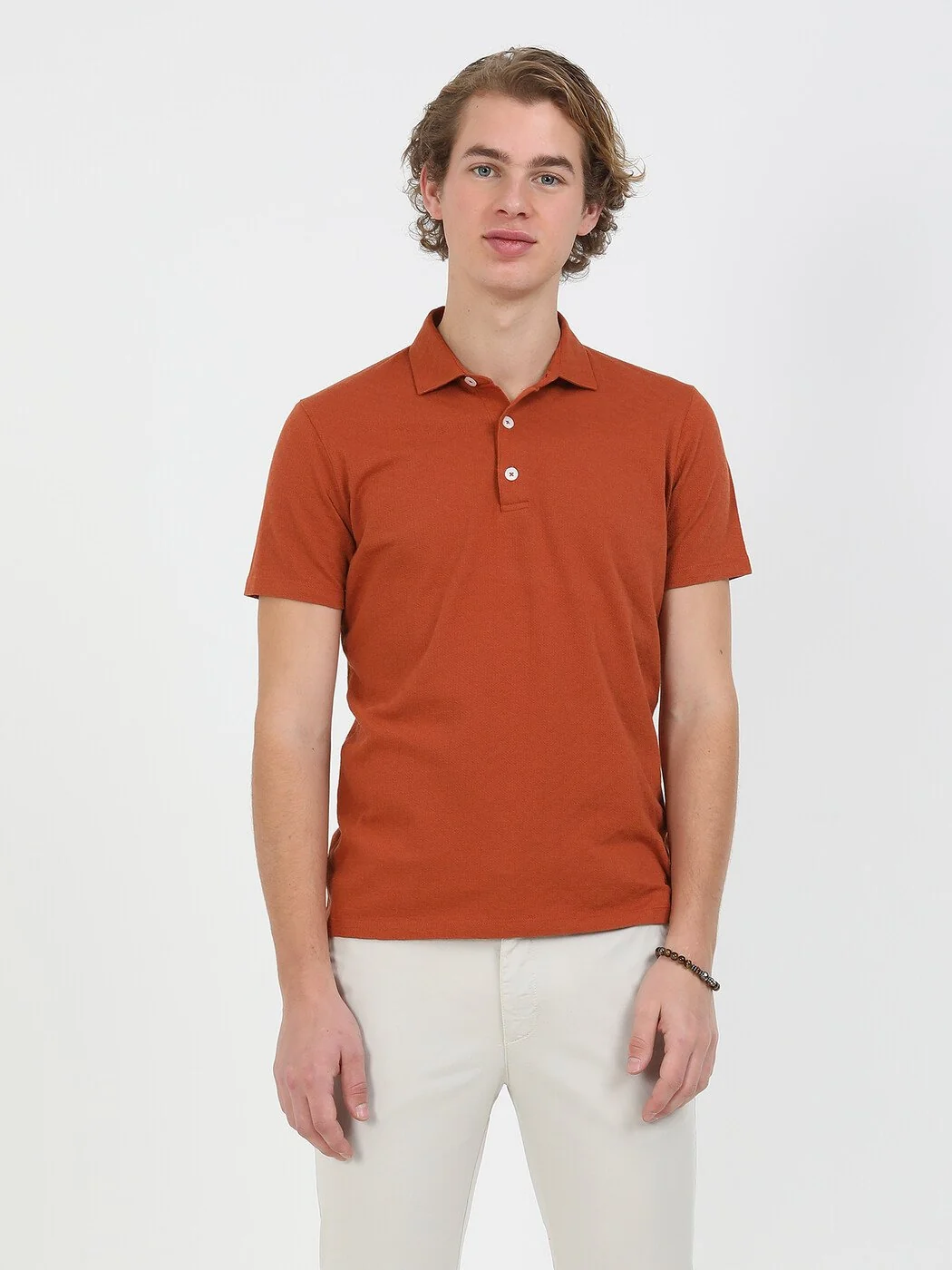 Kiremit Jakarlı Polo Yaka %100 Pamuk T-Shirt - 2