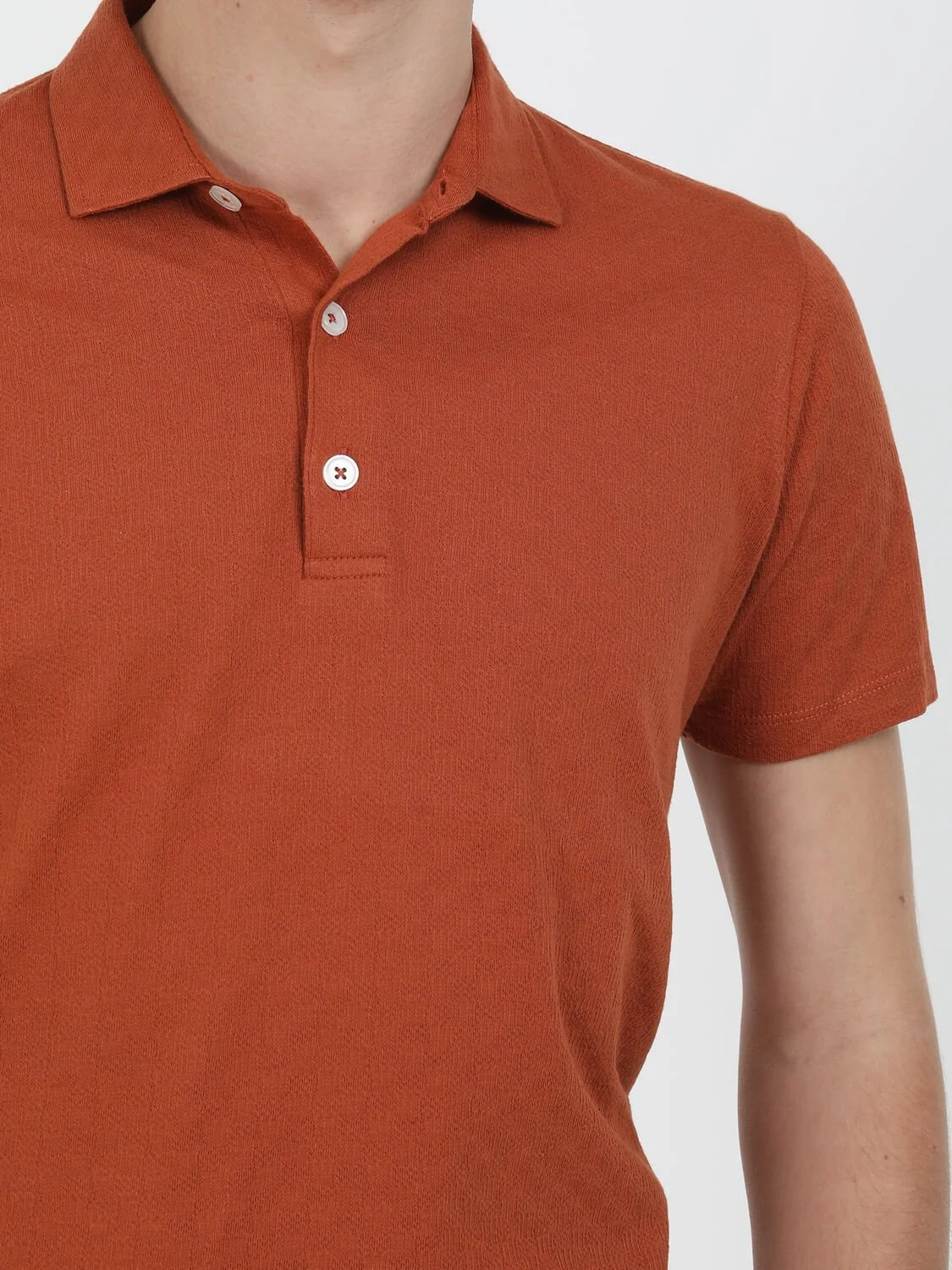 Kiremit Jakarlı Polo Yaka %100 Pamuk T-Shirt - 3
