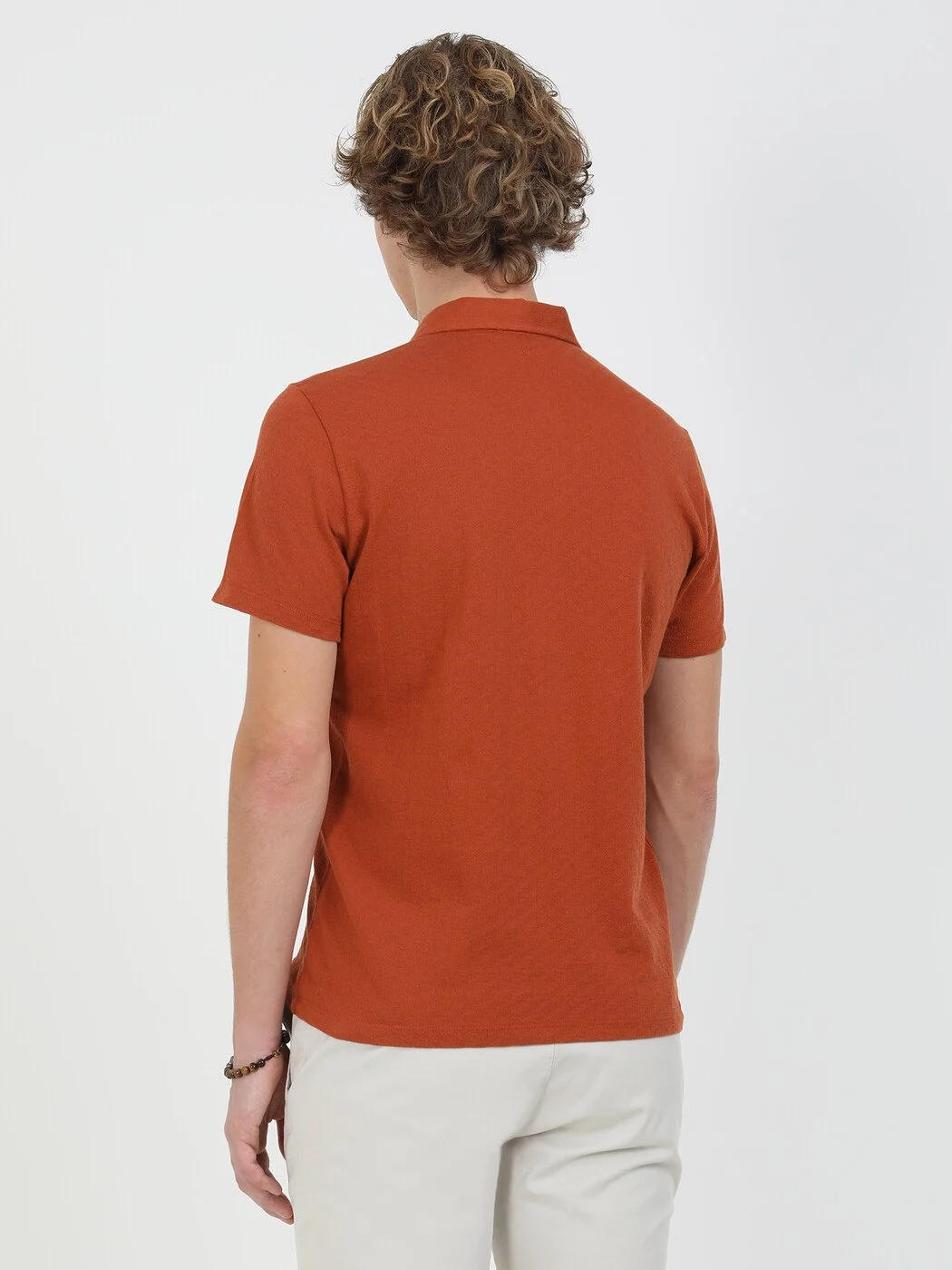 Kiremit Jakarlı Polo Yaka %100 Pamuk T-Shirt - 5