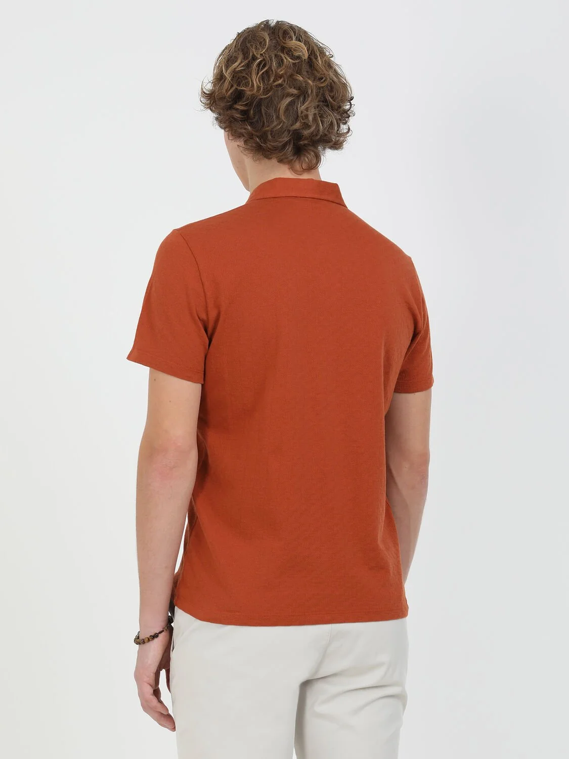 Kiremit Jakarlı Polo Yaka %100 Pamuk T-Shirt - 5