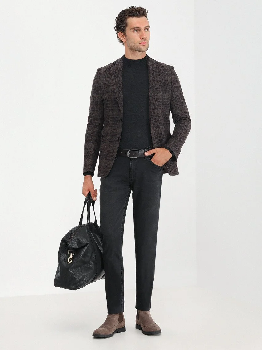 Kiremit Kareli Modern Fit Yün Karışımlı Ceket - 3