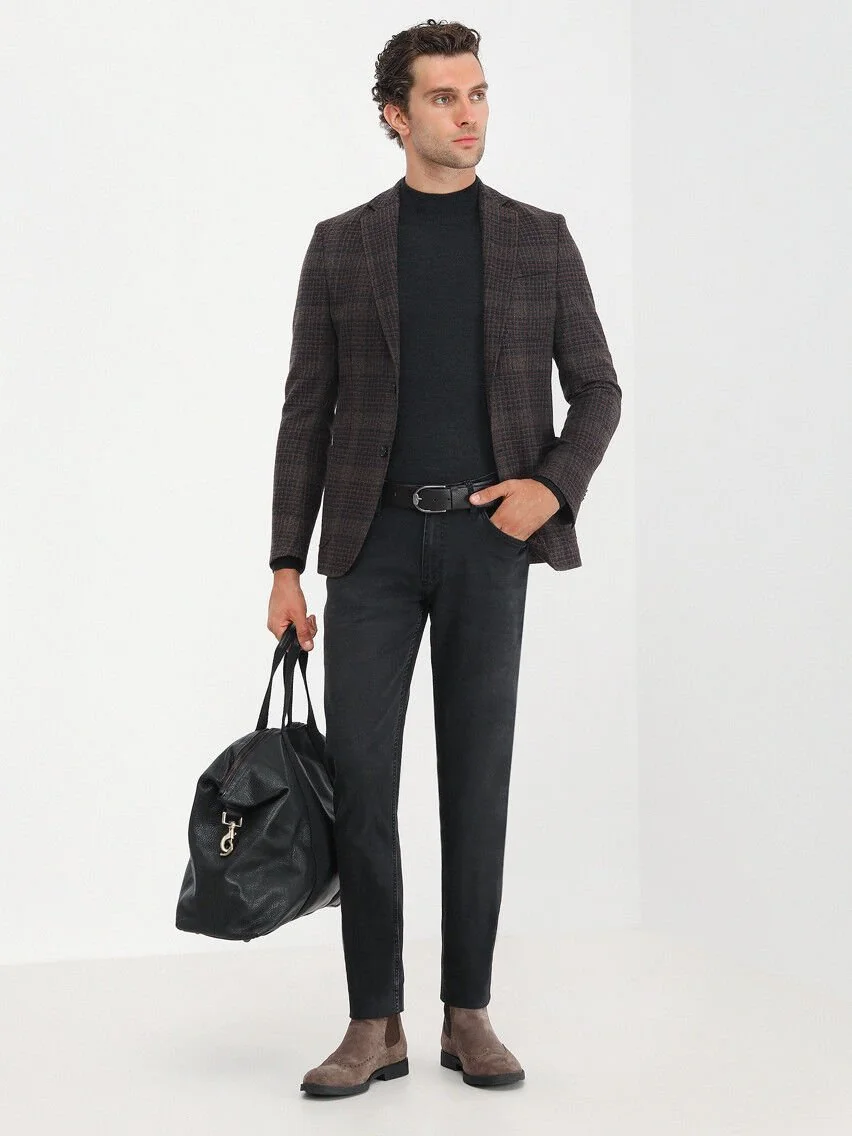 Kiremit Kareli Modern Fit Yün Karışımlı Ceket - 3