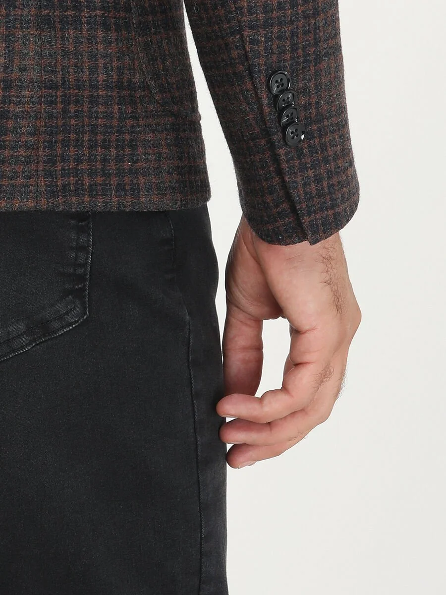 Kiremit Kareli Modern Fit Yün Karışımlı Ceket - 7