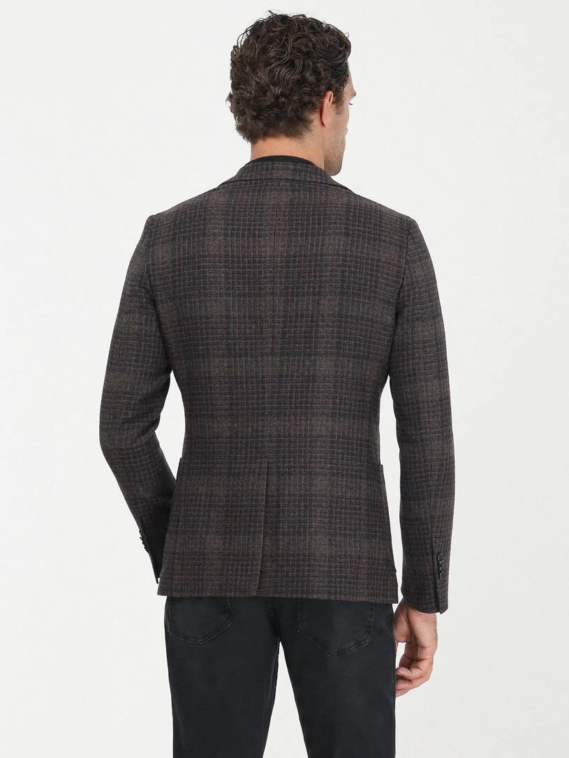 Kiremit Kareli Modern Fit Yün Karışımlı Ceket - 8