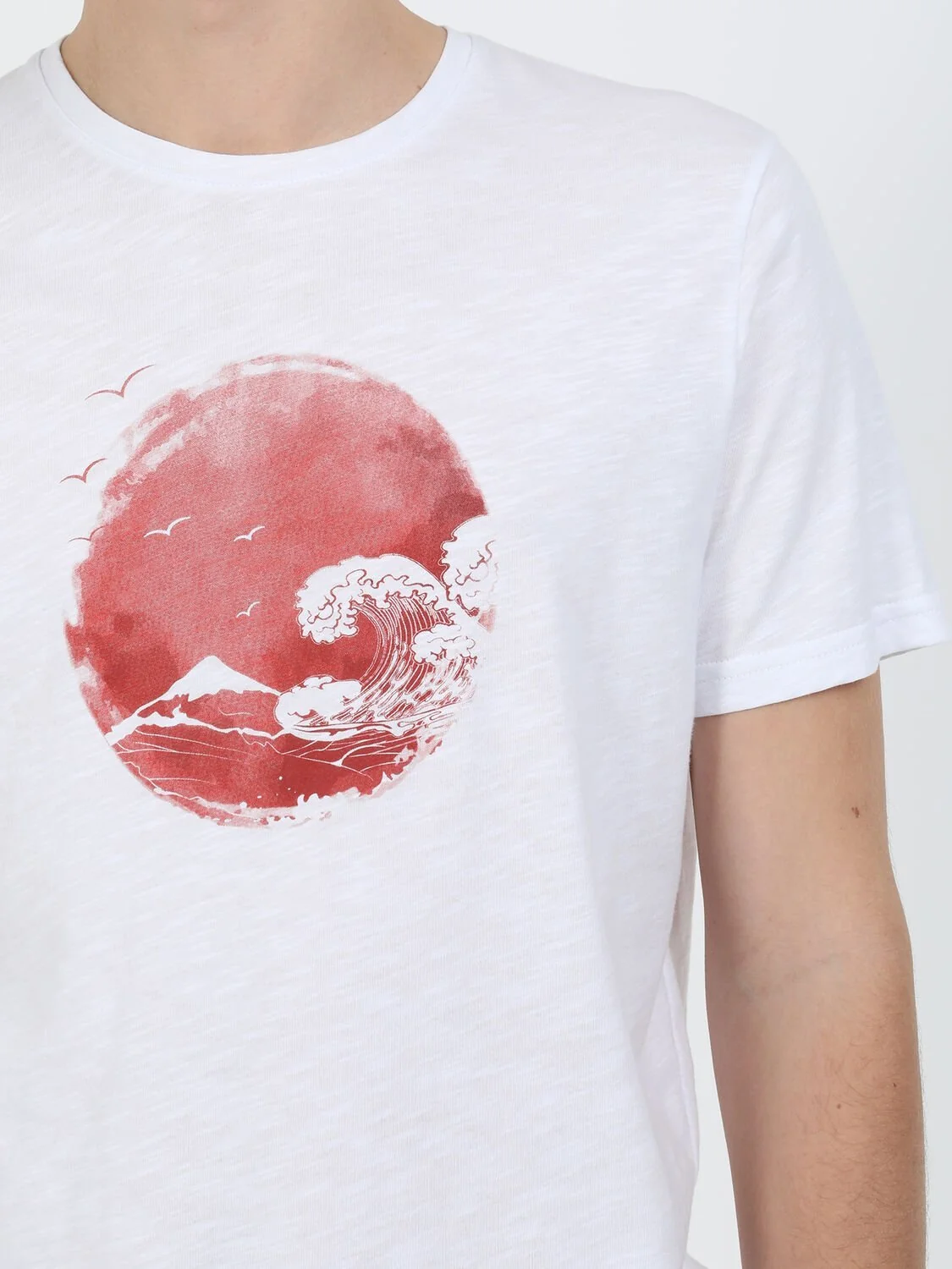 Kırmızı Baskılı Bisiklet Yaka %100 Pamuk T-Shirt - 2