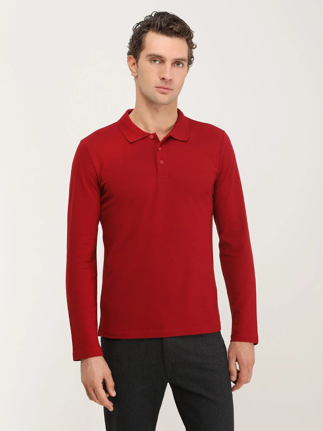 Kırmızı Düz Polo Yaka %100 Pamuk T-Shirt - 1