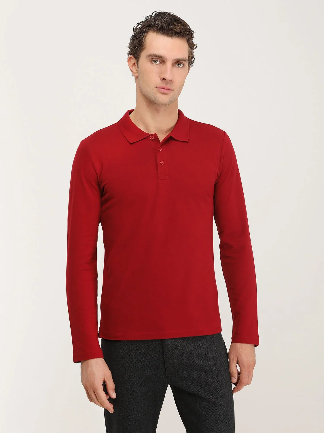 Kırmızı Düz Polo Yaka %100 Pamuk T-Shirt - 1