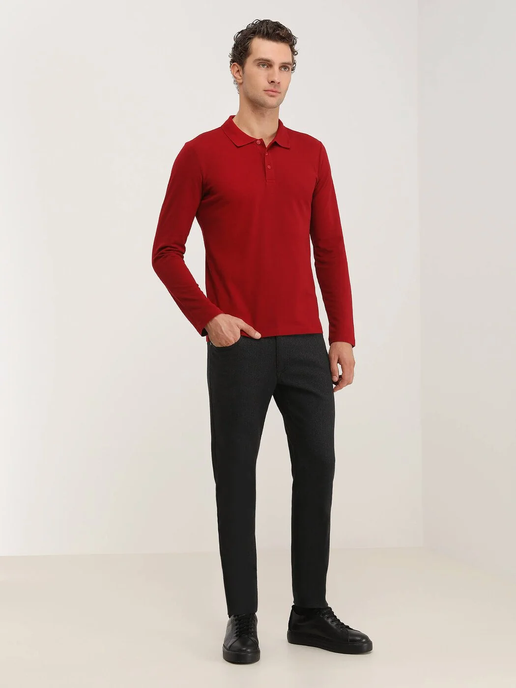 Kırmızı Düz Polo Yaka %100 Pamuk T-Shirt - 2