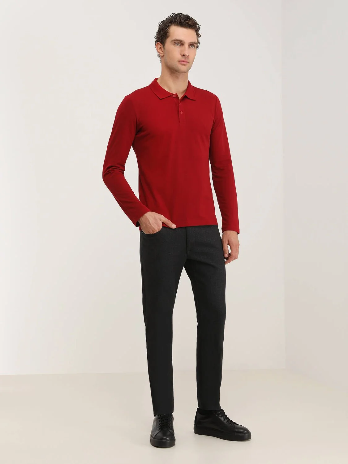 Kırmızı Düz Polo Yaka %100 Pamuk T-Shirt - 2