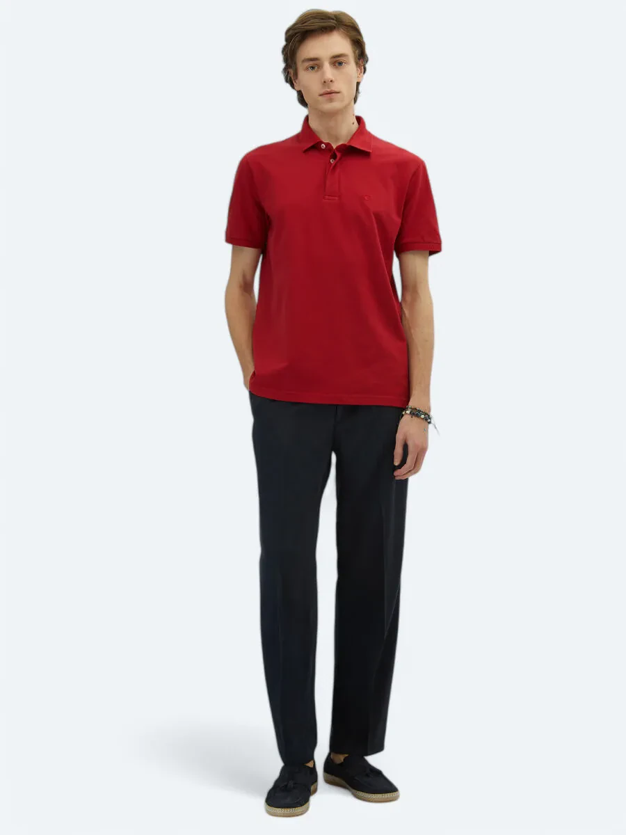 Kırmızı Düz Polo Yaka %100 Pamuk T-Shirt - 2
